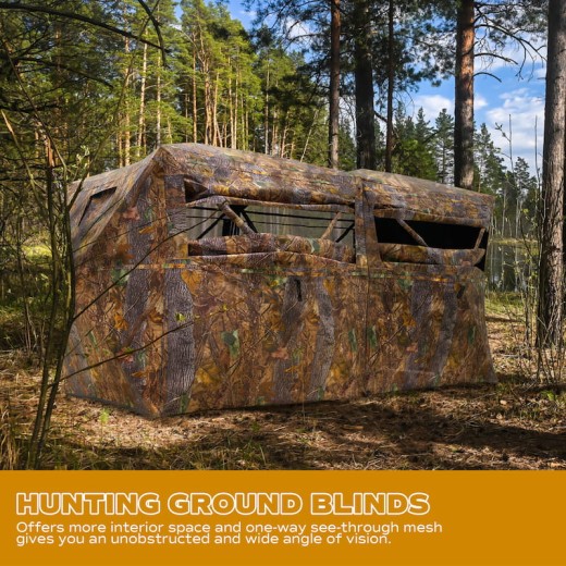 RPNB Huntuing Ground Blind, One-Way See-Through Side-By-Side 4-6 Person Hunting Blind, Two Pop-Up Camouflage Hunting Tents with Noise-Free Windows