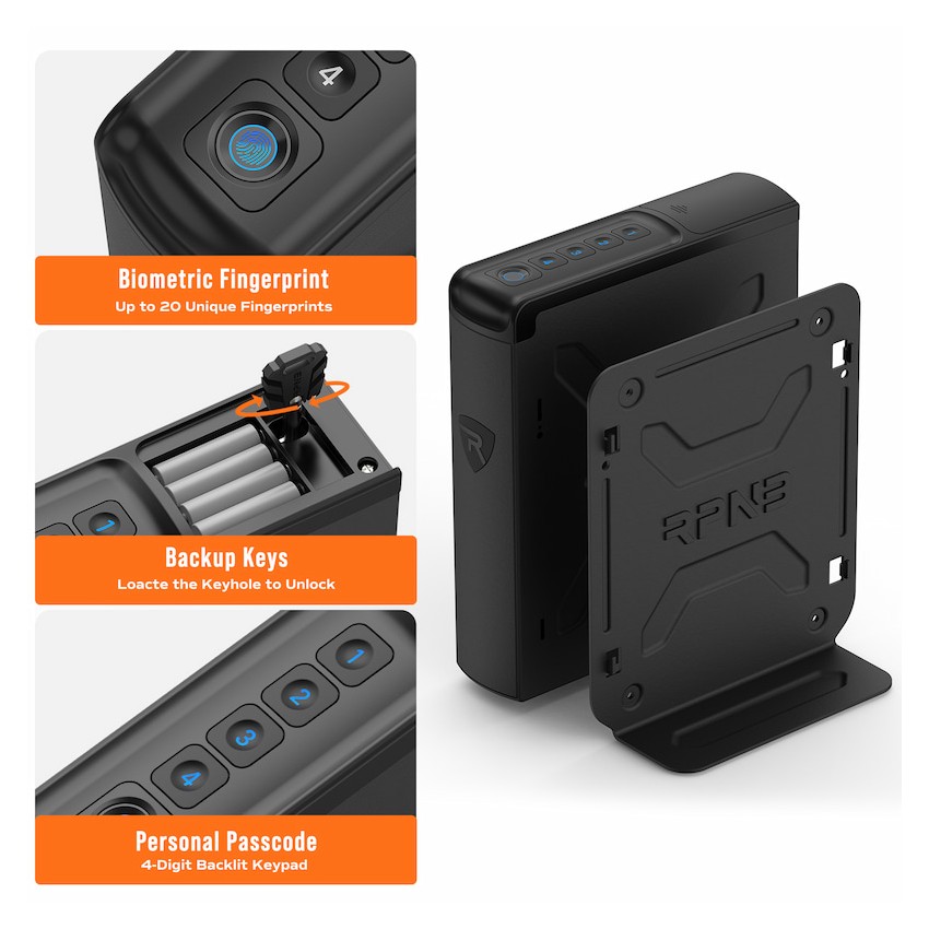 Biometric Handgun Safe with Quick Access Sliding Door, Bedside Mounted Pistol Safe-RPNB RP2007