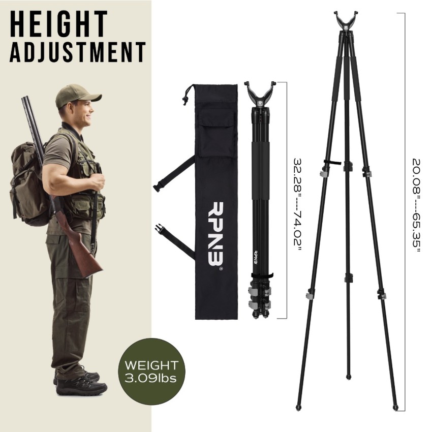RPNB Shooting Tripod with 360°V Yoke Rest, Shooting Sticks with Bubble Level,Button Compass for Hunting, Black