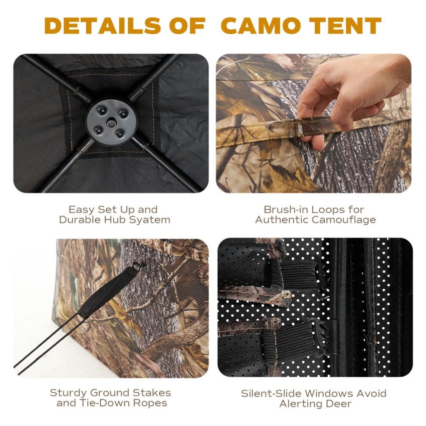 RPNB Hunting Blind One-Way 270 Degree See Through, 2-3 Person Portable Pop-Up Ground Blinds for Deer & Turkey Hunting