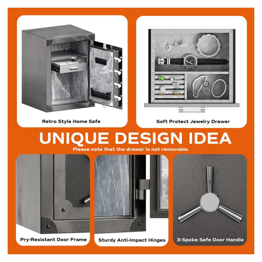 RPNB Large Home Biometric Retro Style Fingerprint Safe Box with Jewelry Drawer, 2.62 cuft-RPFV60