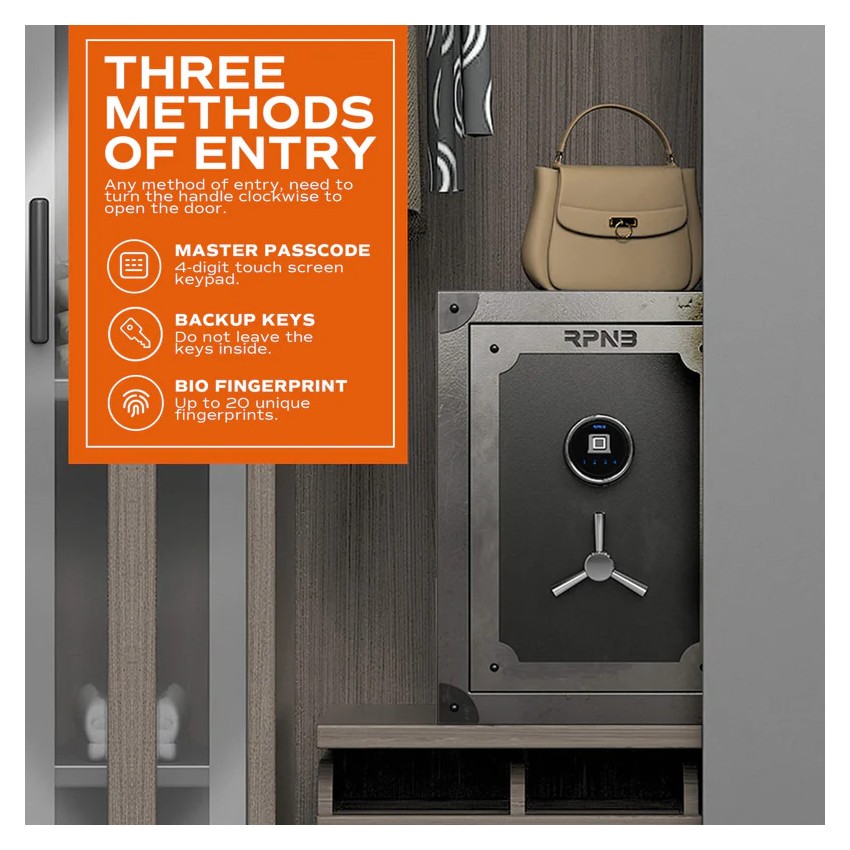 RPNB Large Home Biometric Retro Style Fingerprint Safe Box with Jewelry Drawer, 2.62 cuft-RPFV60