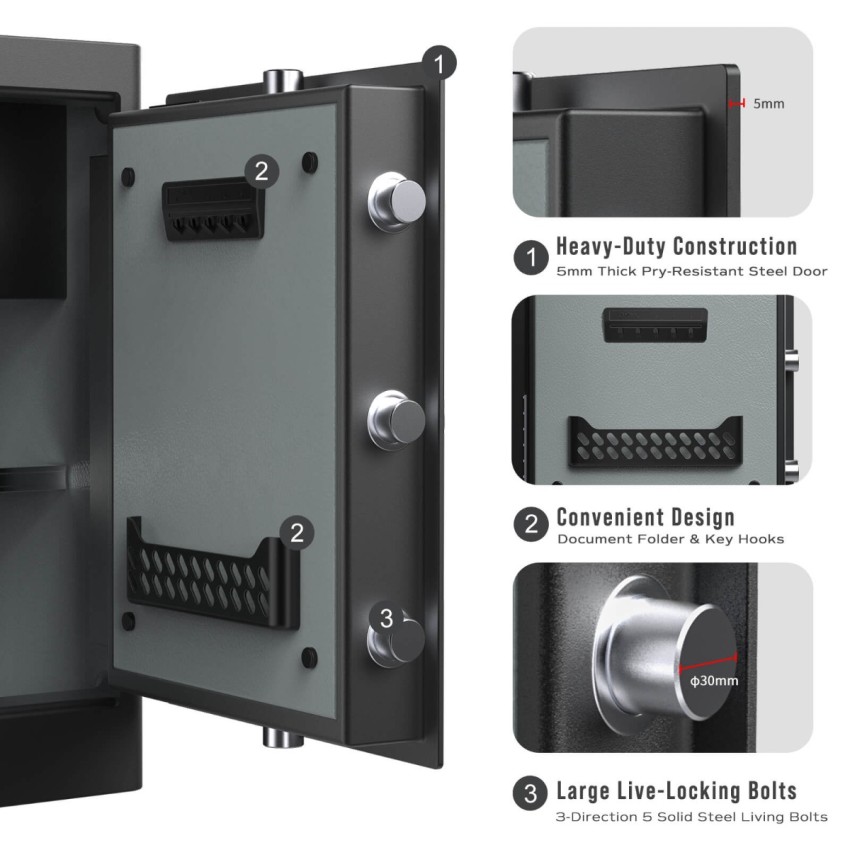 Fingerprint Home Safe With Touchscreen Keypad, Deluxe Nightstand Safe, 2.8 Cubic Feet, RPNB RPHS60