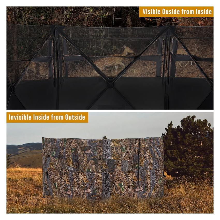 RPNB 3-Hub Easy Setup Camouflage Ground Hunting Blinds, Pop-Up One-Way See-Through Dual Hub Stakeout Hunting Screen