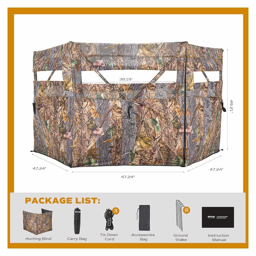 RPNB 3-Hub Easy Setup Camouflage Ground Hunting Blinds, Pop-Up One-Way See-Through Dual Hub Stakeout Hunting Screen