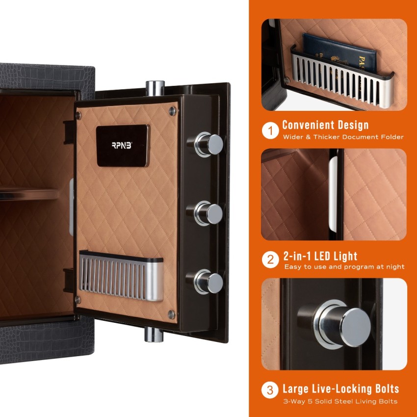 RPNB Luxury Leatherette Wrapped Biometric Fingerprint Home Safe with Touch Screen, 2.3 Cubic Feet, RPNB RPLH50