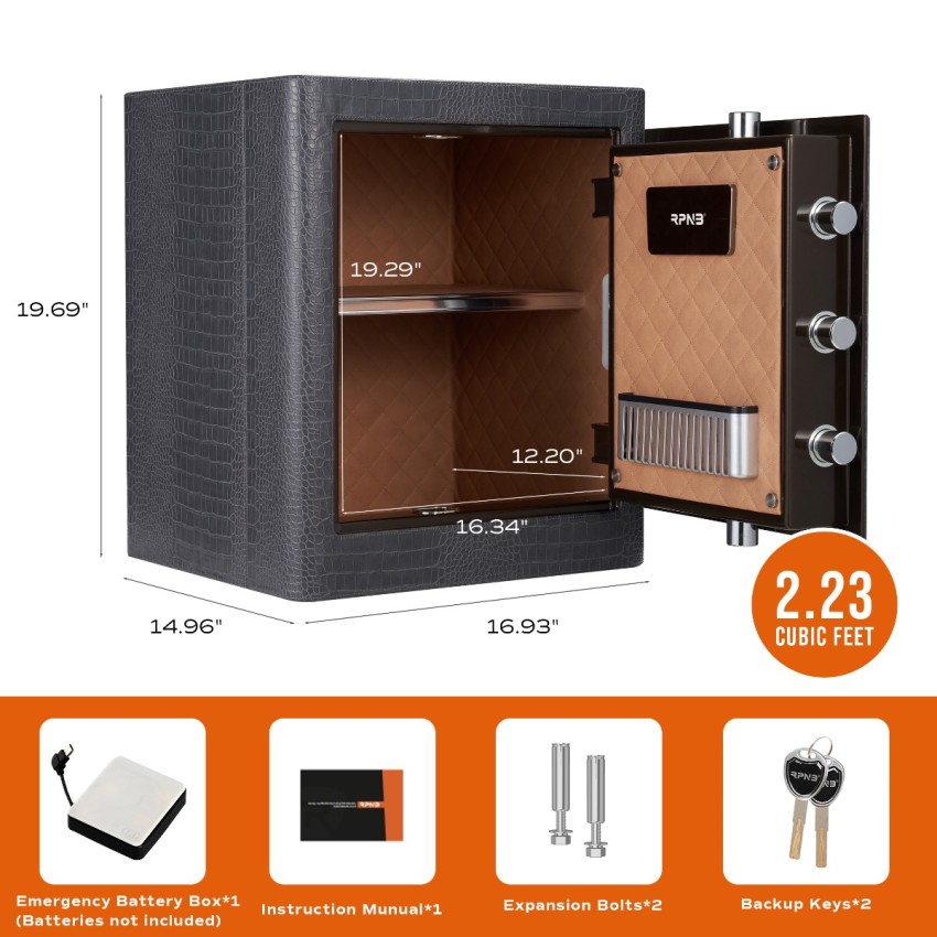 RPNB Luxury Leatherette Wrapped Biometric Fingerprint Home Safe with Touch Screen, 2.3 Cubic Feet, RPNB RPLH50